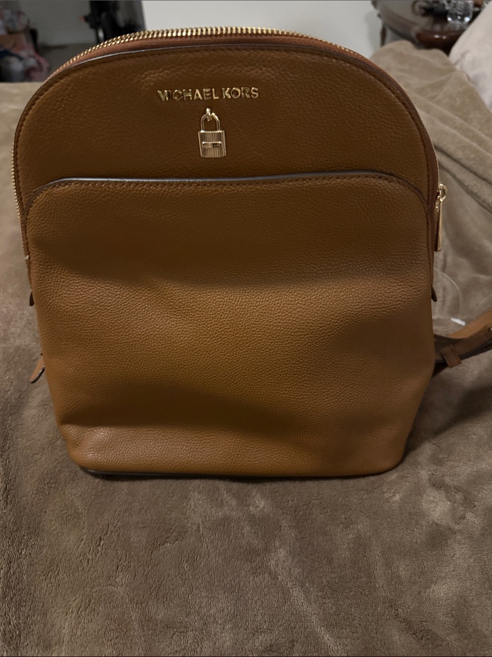 Michael Kors Cognac Leather Backpack with Gold Hardware